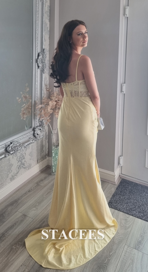 Trumpet/Mermaid V Neck Jersey Sweep Train Prom Dress with Beading Pleated  Sequins Split Glitter S8395P - Prom Dresses - Stacees