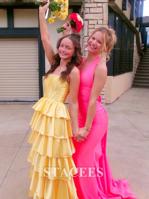 A-line Square Neckline Strapless Corset Ruffle Slit Long Prom